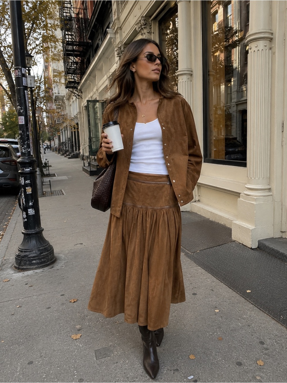 Vtg 70’s Principe Genuine Leather 2 Piece Skirt and Jacket Set Brown Suede Sz S